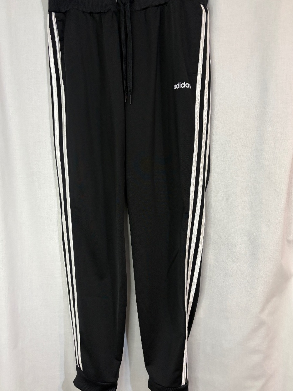 Adidas Women's Large Jogger Athletic Pants Black 3 White Stripe Workout Track
